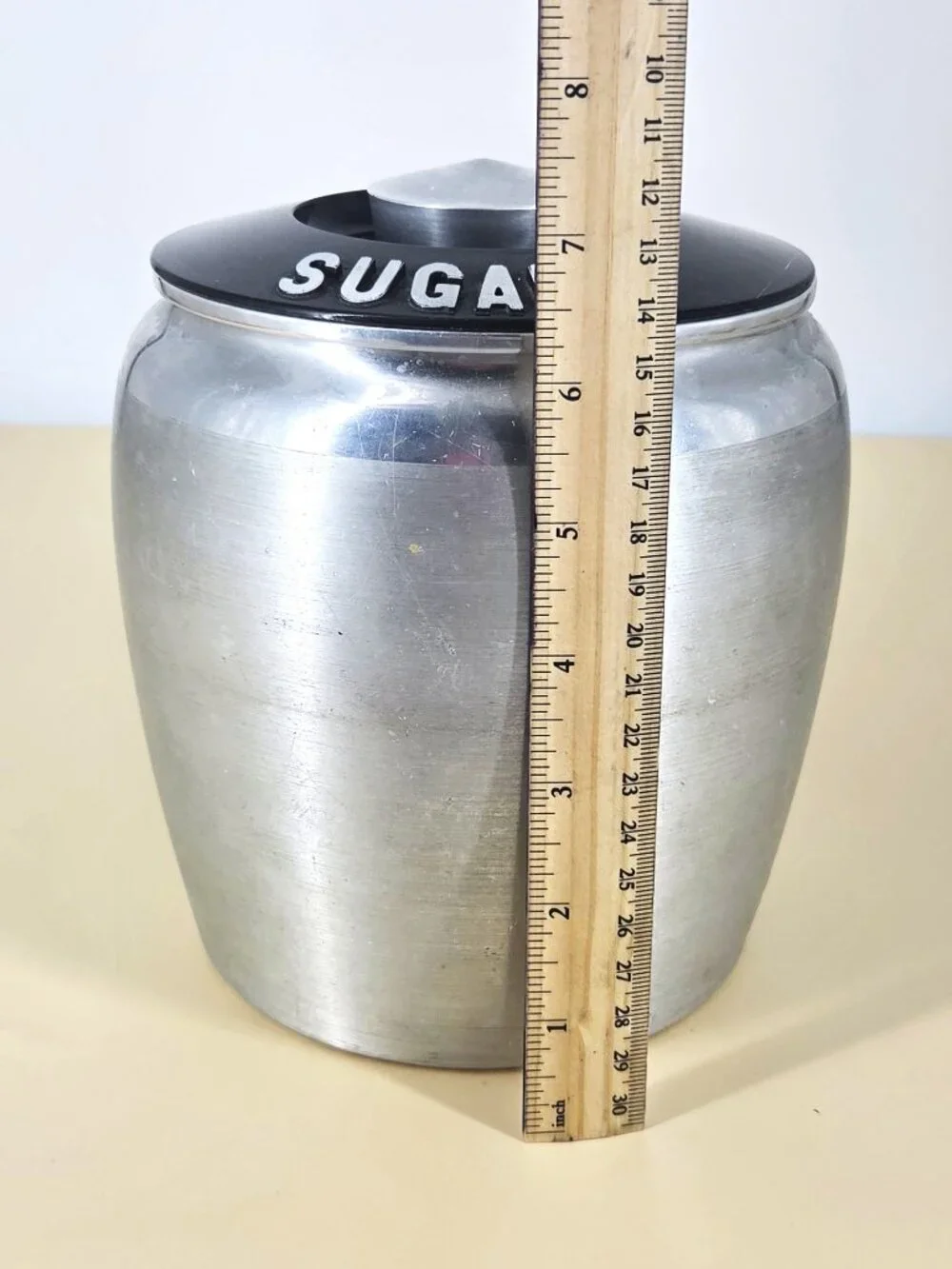 1950s Kromex Spun Aluminum Kitchen Sugar Cannister Black Lid Nice Condition 7